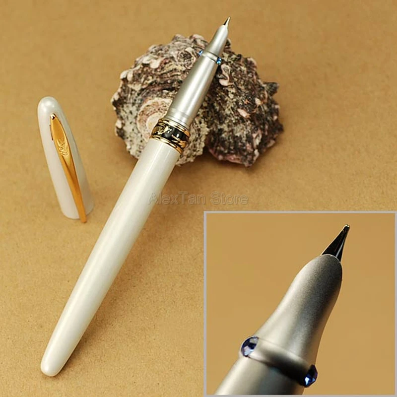 

Крокодил 215 Элегантный металлический тонкий наконечник для письма Подарочная чернильная ручка Белая авторучка