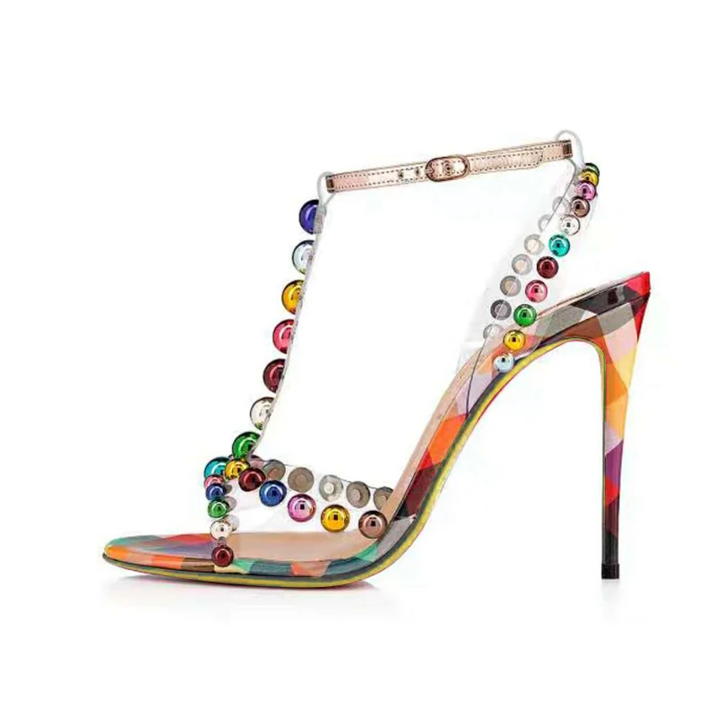 

Summer Most Beautiful Colorful Bead PVC Sandals Women Sweet Dress Over Size High Heels Shoes