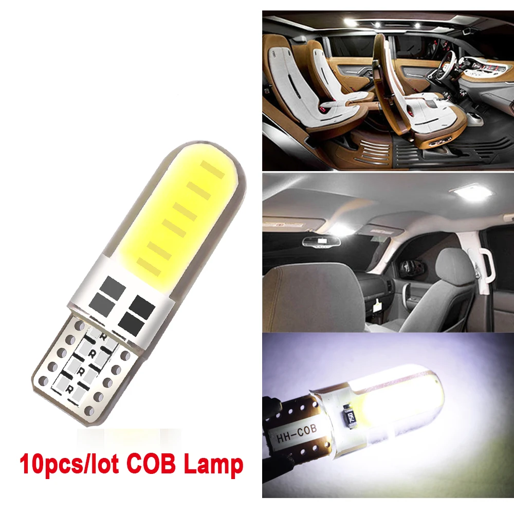 

10xT10 W5W 194 Car Led Canbus 4/6/12 SMD Silica Gel Cob Bulbs 12V White Lamp Reading light Dome light Trunk license Plate light