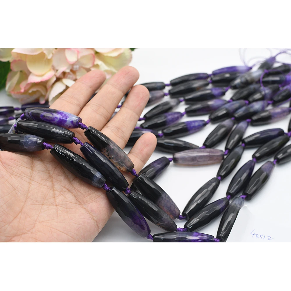 40x12mm Natural Faceted Black and Purple Two color agate Oval stone Bead For DIY necklace bracelet jewelry make 15 