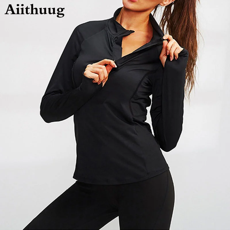 

Aiithuug Women's Long Sleeve Quarter-Zip Pullover Slim Fit Athletic Yoga Tops Workout Running Shirts with Thumbholes Workout Top