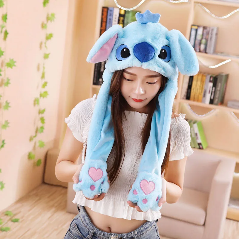 

Disney Mickey Minnie Mouse Plush Doll Toy Cosplay Hat Women Moving Hat Rabbit Ears Airbag Cap Cartoon Stitch Lighted Hat Gift