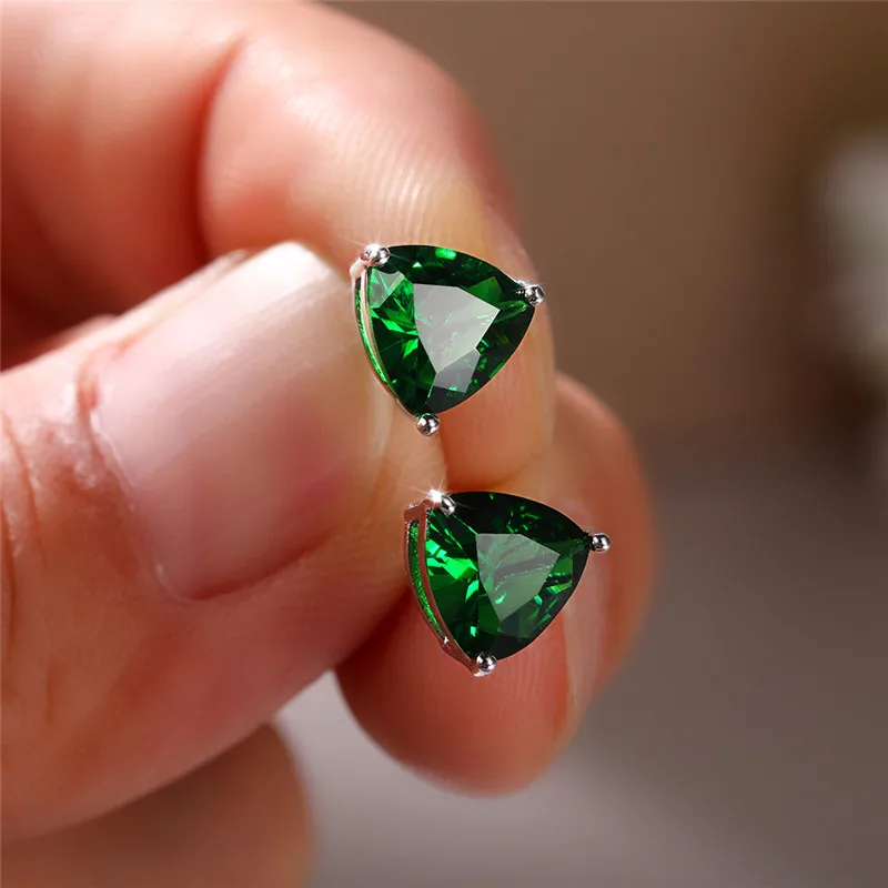 Huitan Minimalist Triangular Cubic Zirconia Stud Earrings for Women White/Multicolored/Green/Blue Colors Fashion Girls Jewelry