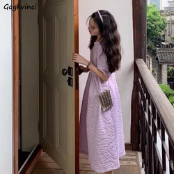 Dress Women Maxi Summer Pure Color Bandage Elegant Puff Sleeve Sweet Retro Design Female College Lovely Empire Vestidos Chic