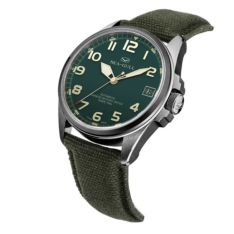 Genuine Seagull watches D813.581 Automatic Chinese Military Watch men Luminous Numerals Green Dial