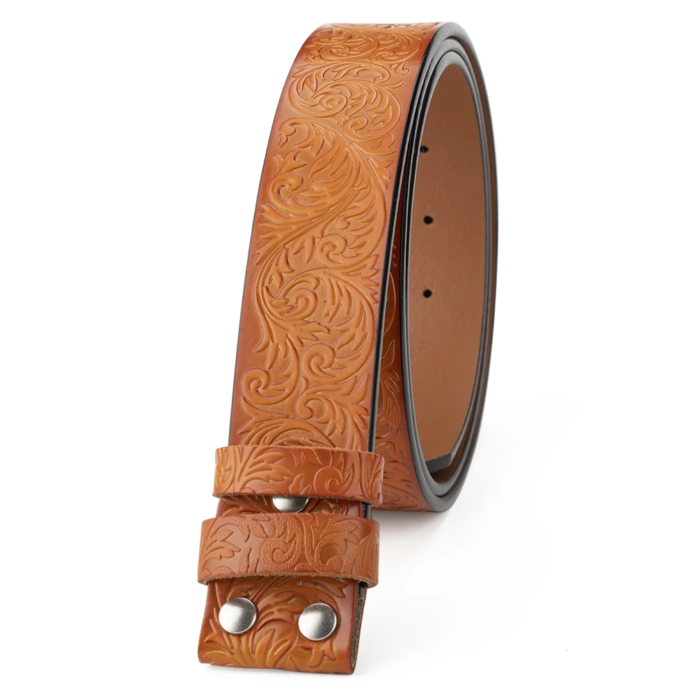 Embossed Leather Belt Without Buckle Retro Leisure 3.8cm