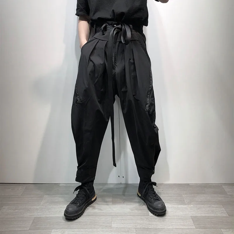 

Men's pants in spring and summer, big size, high street tide, men's toe, Harlem pants, dark black, thin, thin, straight tube cas