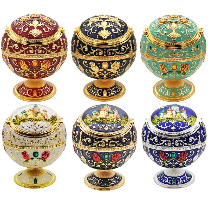 Creative personality ashtray with lid windproof household globe decoration metal European-style smoke cup cigar ashtrays