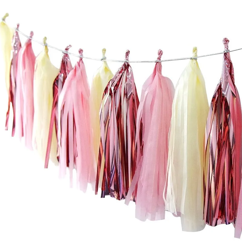 Shiny Tassel Garland Tissue Paper Banner Tassels Party Decor Supplies for Wedding Birthday Bridal Baby Shower DIY Kit Decoration