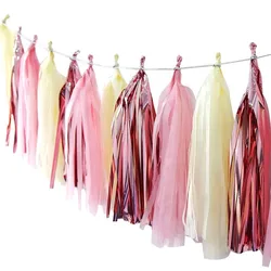 Shiny Tassel Garland Tissue Paper Banner Tassels Party Decor Supplies for Wedding Birthday Bridal Baby Shower DIY Kit Decoration