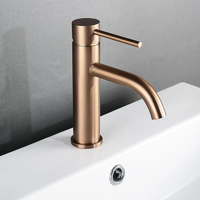 Brushed Rose Gold Bathroom Sink Faucet Deck Mounted Single Hole & Handle Cold And Hot Water Mixer Tap Brushed Gold