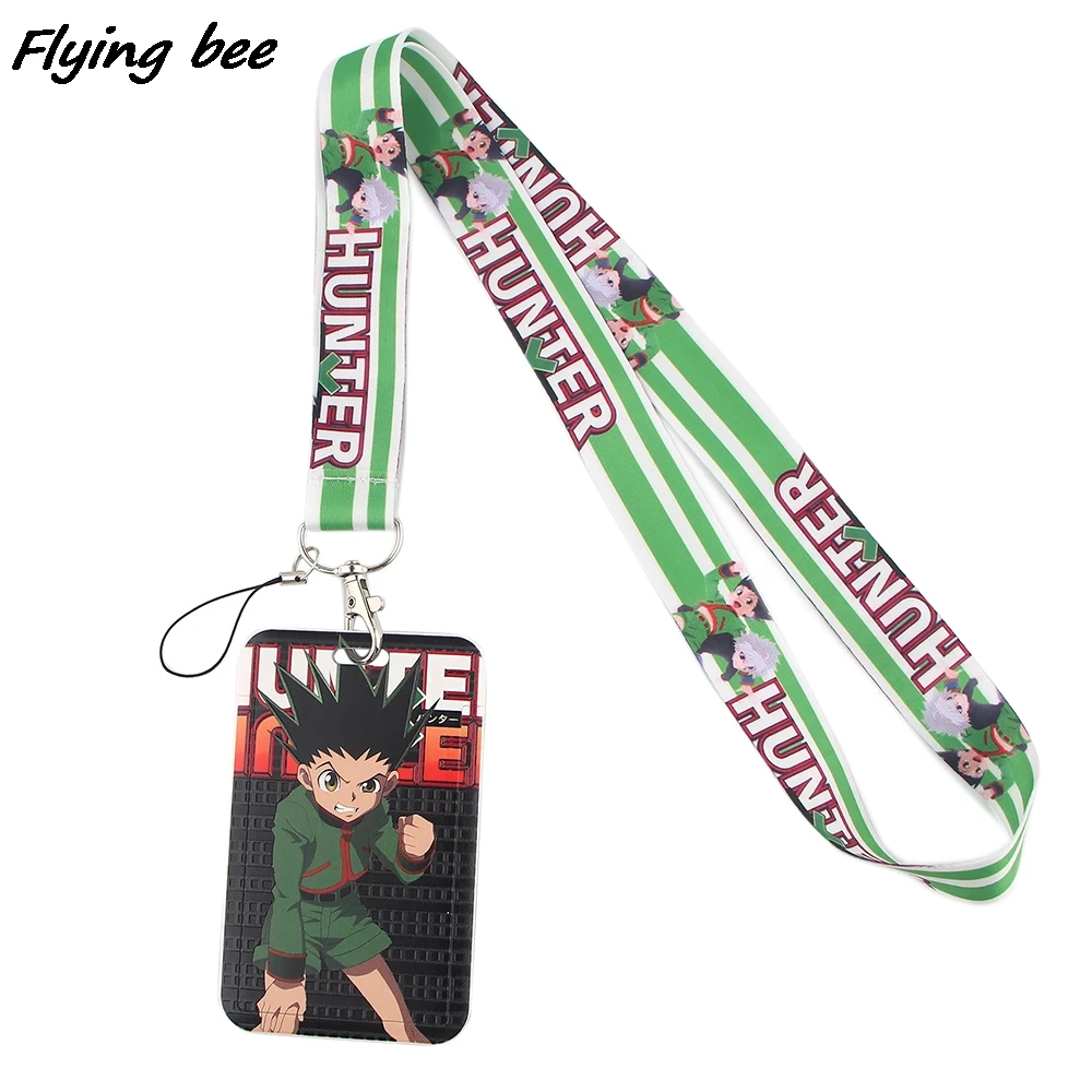 Flyingbee-chaveiro de desenho animado, chaveiro com suporte para cartão de identificação, cordão para usar no carro, crachá, joias para telefone, acessórios de academia x1441