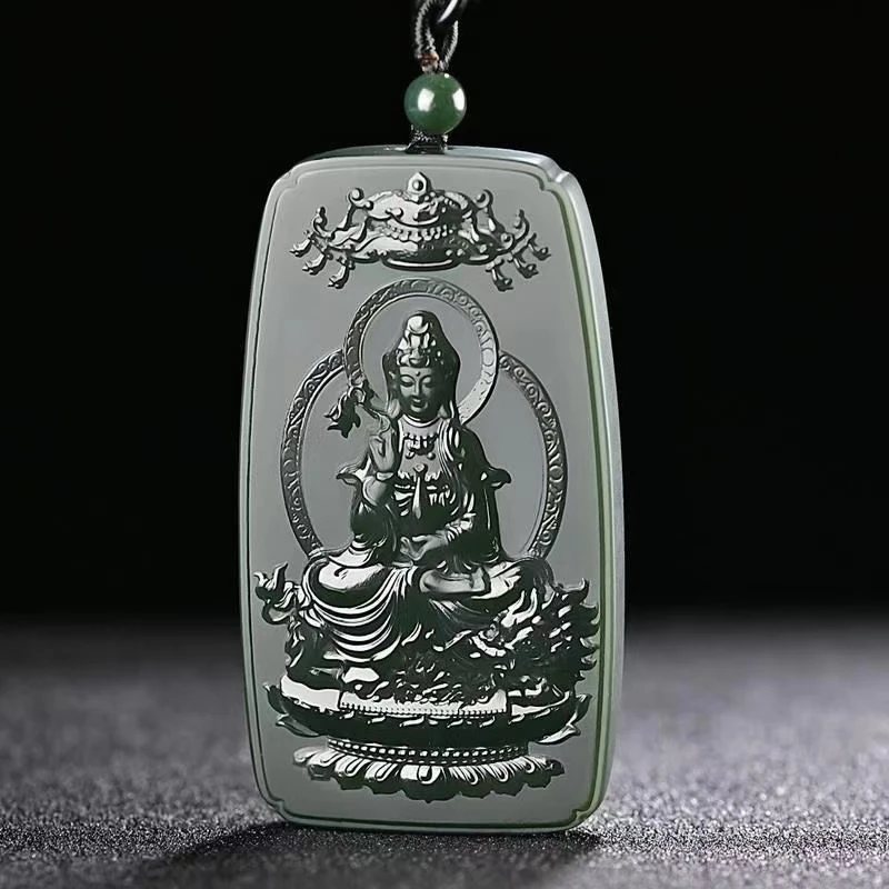 Admirable Bottle Green Jade Amulet Carven Manjushri Pendant Magical Netsuke Lucky Talisman