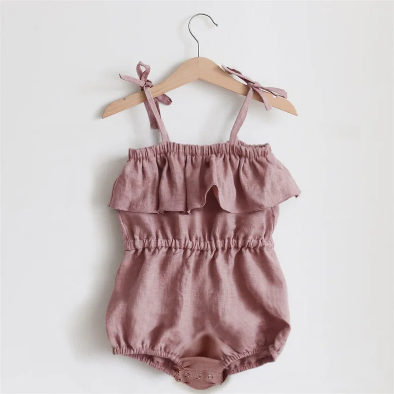 Summer Baby Girl Romper Floral Linen Cotton Sleeveless Newborn Jumpsuit Outfits Newborn Infant Girl Clothes