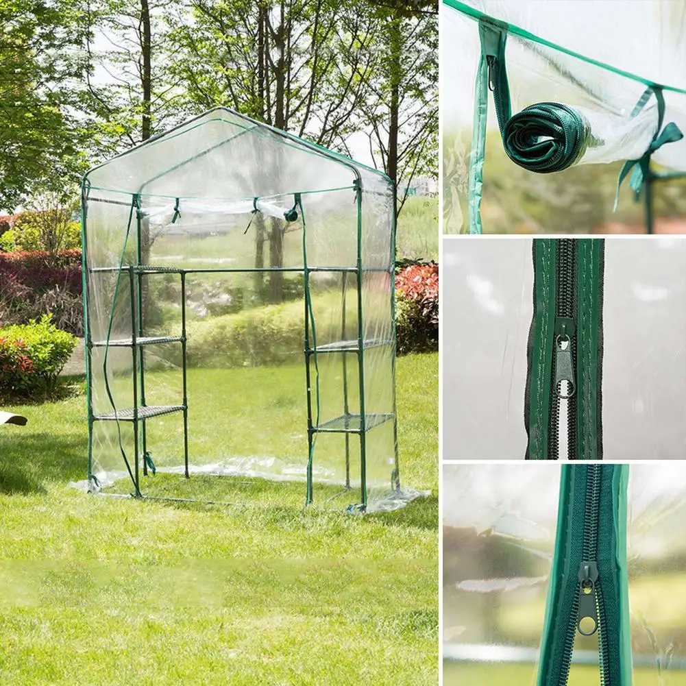 Garden Greenhouse PVC Cover Plants Keep WarmSunroom For Flowers Roll-up Windows (Without Iron Frame) 143*143*195cm/143*73*195cm