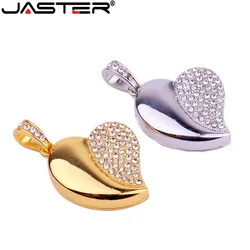 JASTER Crystal diamond love heart with chain usb flash drive pendrive 4GB 16GB 32GB 64GB necklace heart shape memory stick gift