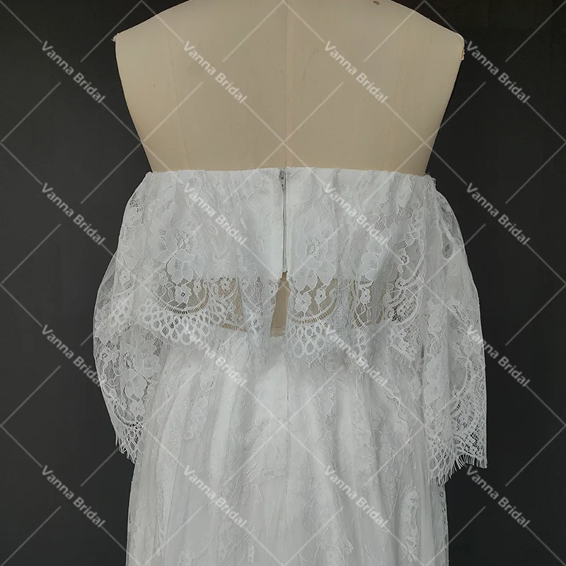 Vestido de novia de encaje bohemio para mujer, traje de dos piezas con hombros descubiertos, talla grande, fotografía barata, hecho a medida