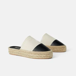 Fisherman's Slippers Women 2026 Summer Baotou Thick Soled Flat Platform Shoes Muller Slides Straw Mixed Colors Flats Sandalias
