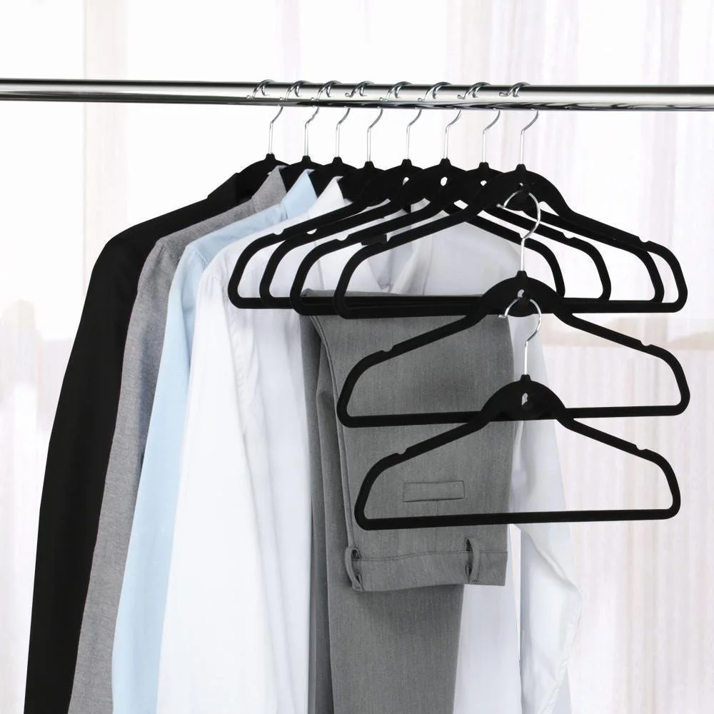 10/20Pcs Foldable Black Velvet Clothes Rack, Non-Slip Flocking Hanger, Balcony Home Accessories, Wardrobe Organizer, Wardrobe