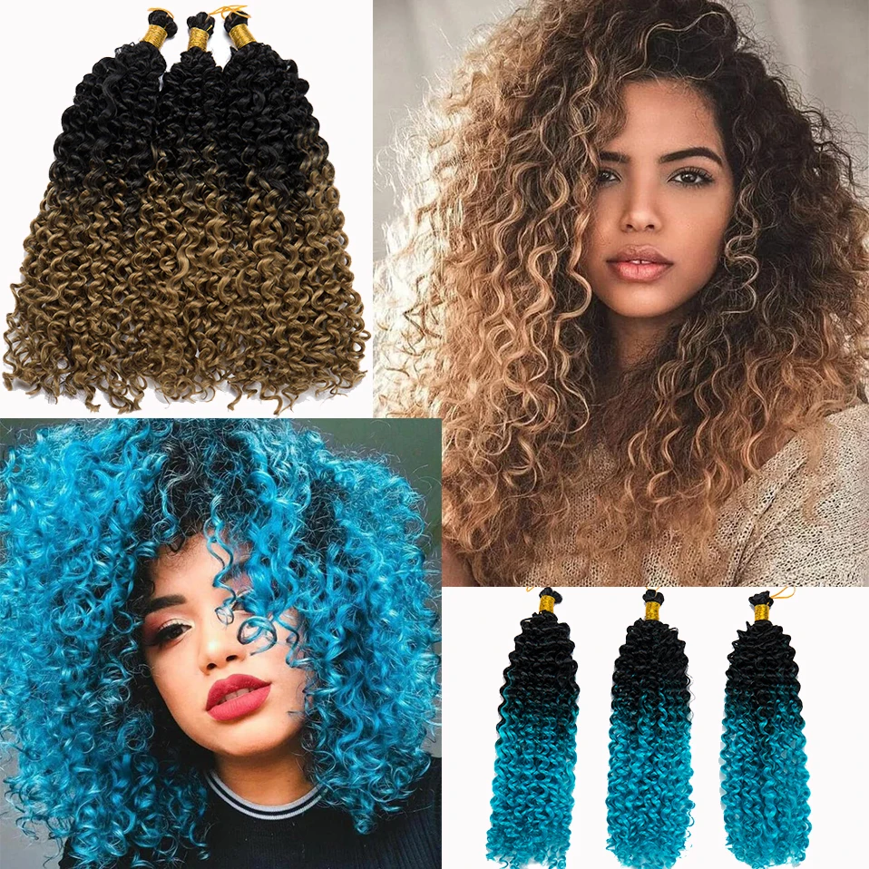 Rambut My-Lady 14 ''Keriting Afro Sintetis Keriting Yaki Keriting Ombre Lembut Sambungan Rambut Kepang Crochet Rambut Marly untuk Wanita Kulit Hitam