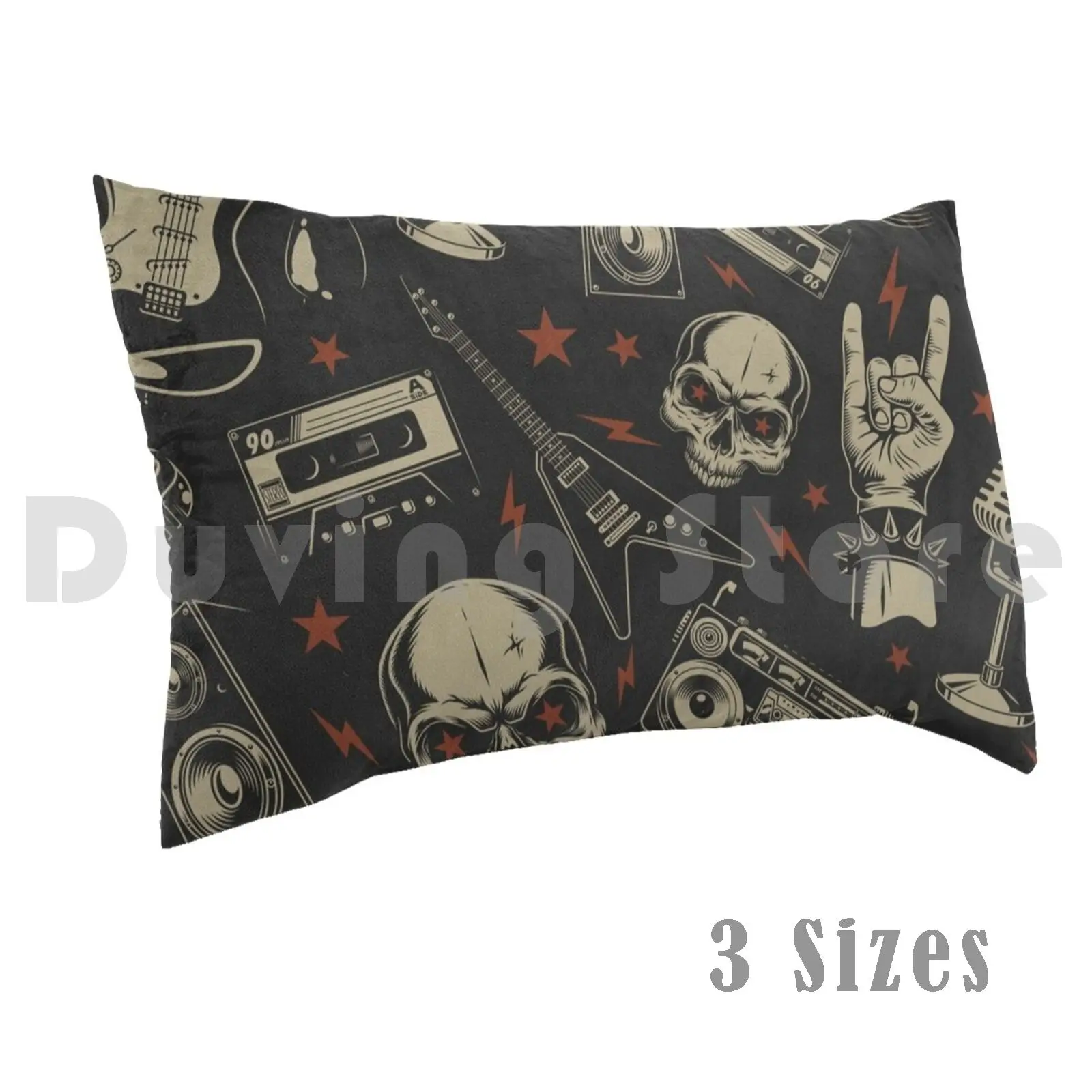 Pillow Case Rocker Hat Music Guitare Tape Vinyl Skull Headset Bones Glass Star