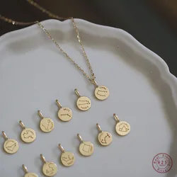 S925 Sterling Silver Plated 14k Gold Necklace Twelve Constellations Round Style Small Cute Necklace Women Jewelry Gift
