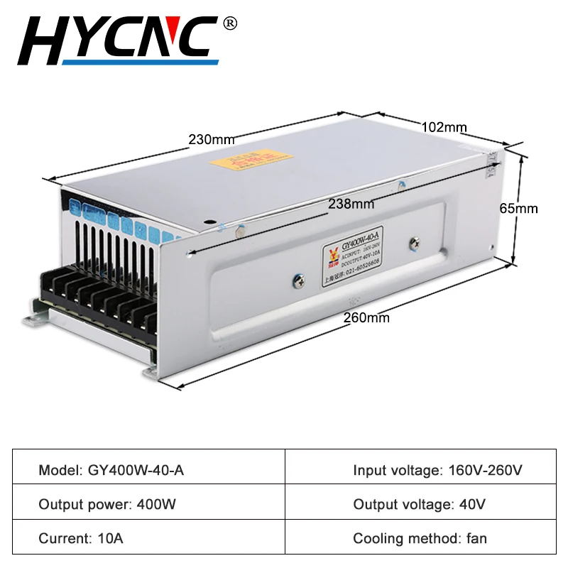 GY460W-40-A Switching Power Supply 40V 10A 460W Nema 23 Stepper Motor Power Supply Drive CNC Laser Engraving And Cutting Machine