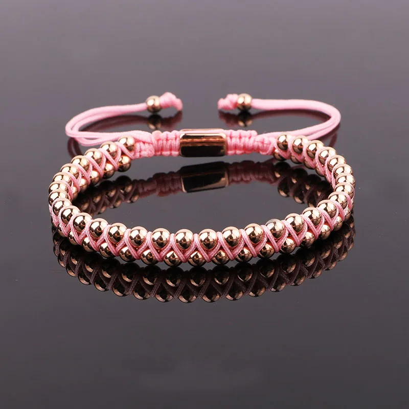 Jaravvi High Quantity Non-fading Gold Plated 4mm Stainless Steel Beads Cord Braided Adjustable Macrame Bracelet For Women Men