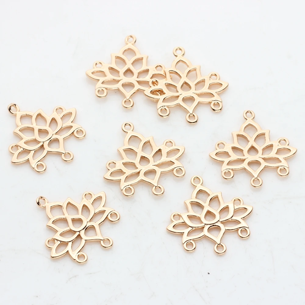

Copper Metal Real Plated Hollow Flower Lotus Charms Connector 2PCS/lot For DIY Jewelry Findings Making Accessories
