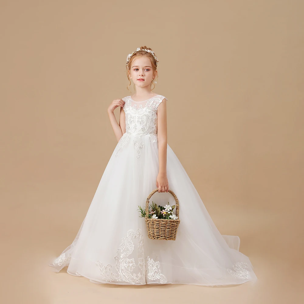 Elegante Flower Girl Dress Wedding Birthday Evening Party Festivity Celebration Pageant Ball-Gown Event Prom Banquet For Children