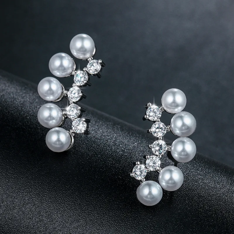 

HUAMI Real Pearl Earrings Stud s925 Sterling Silver Needle Elegant Brilliant Zircon Copper Korean Earrings For Women