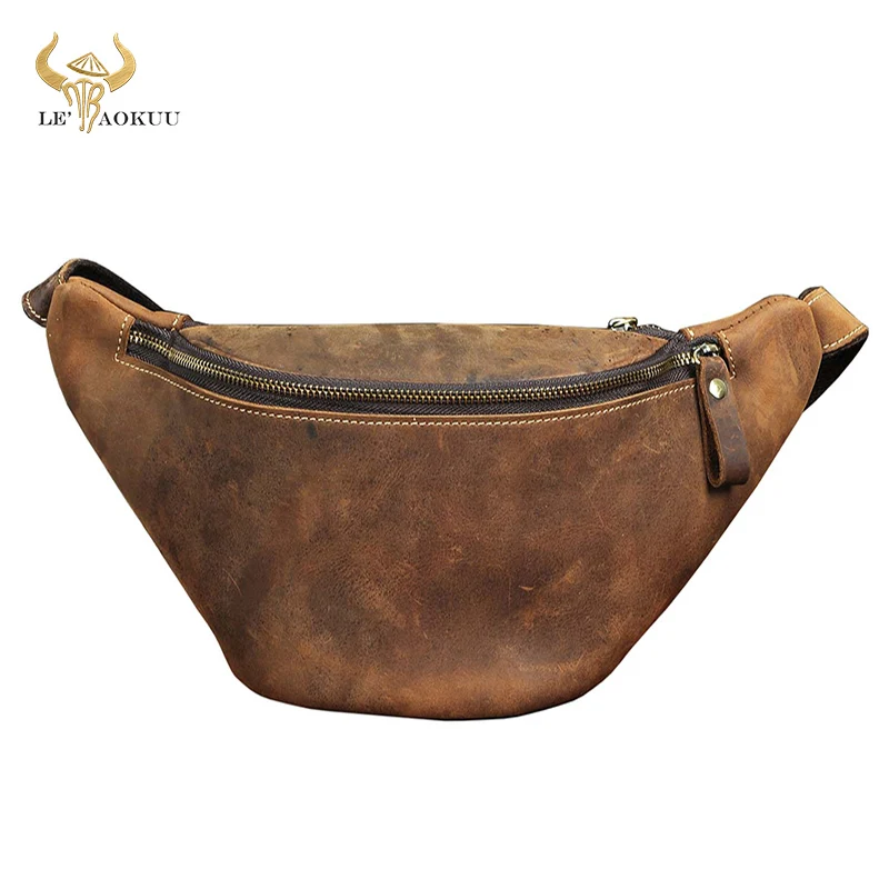 Crazy Horse Leather men Casual Fashion Travel Fanny Waist Belt Chest Pack Sling Bag Design Bum Phone Case Male 9981