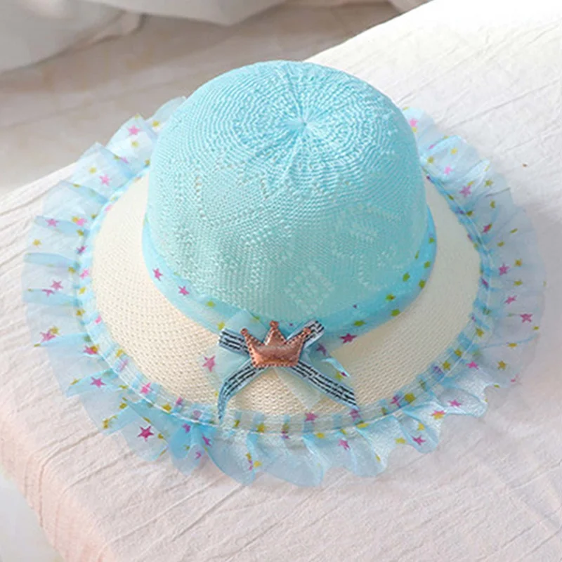 Kid 52cm Sun Hats Summer Children Beach Girls Weave Pompoms 2021 Hat UV Protective Kids Big Brim Holiday Casquette Rolling Hats