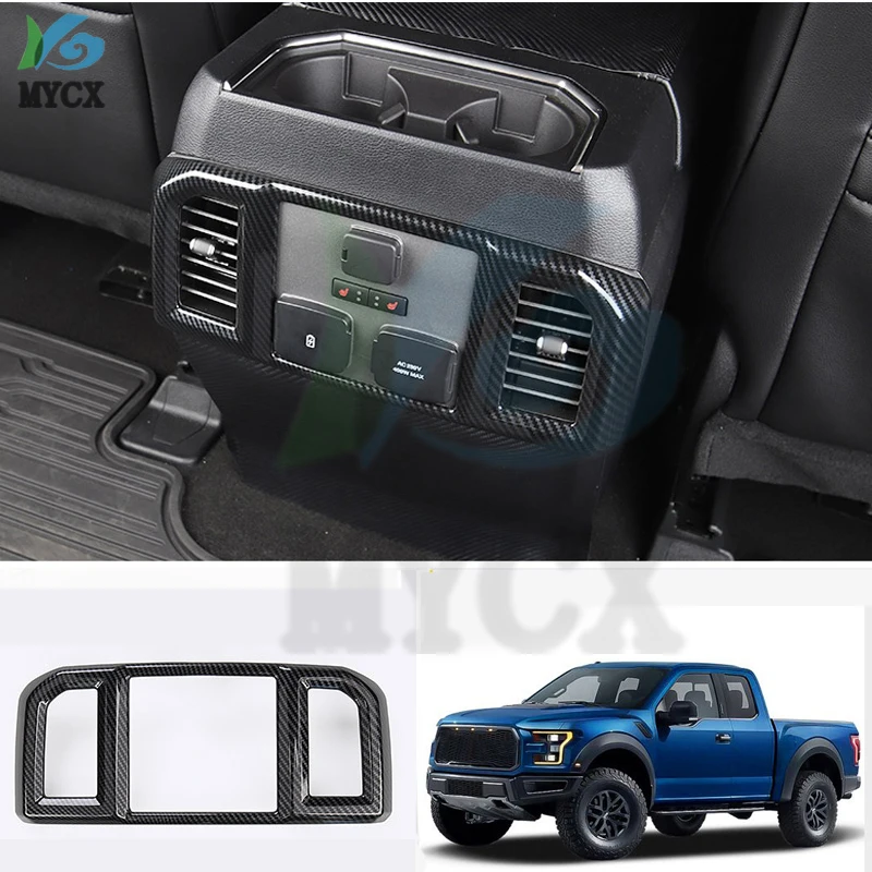 Fit For Ford Raptor F-150 2017 2018 2019 2020 Car Accessories ABS Carbon Rear Armrest Box Air Vent Outlet Cover Sticker 1pcs