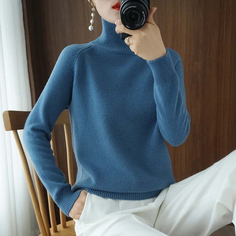 Women\'s Turtleneck Wool Sweater, Solid Color Knitted Jumper, Female Casual Basic Bottoming Pullover , Autumn Winter Tops