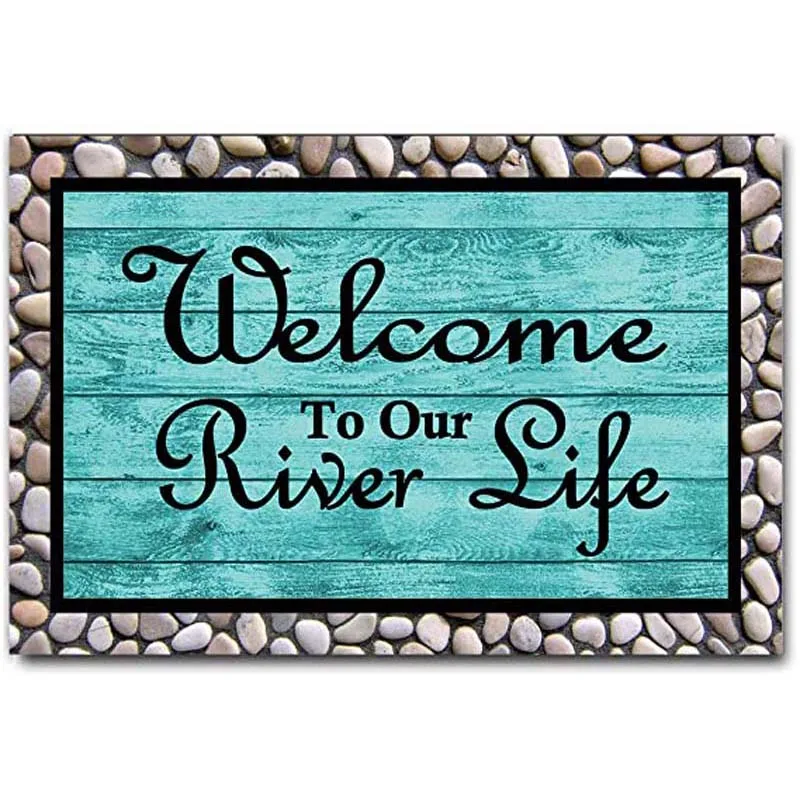 

Rustic Old Barn Wood Doormat Welcome to Our River Life Door Mat Entrance Rug Floor Mat Balcony Mat Funny Home Decor Indoor