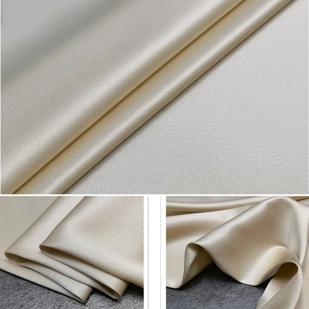 High-end Custom Stretch Silk Twill Satin 20 momme 140cm Width Summer Shirts and Dresses Fabric For Sewing Cream 02