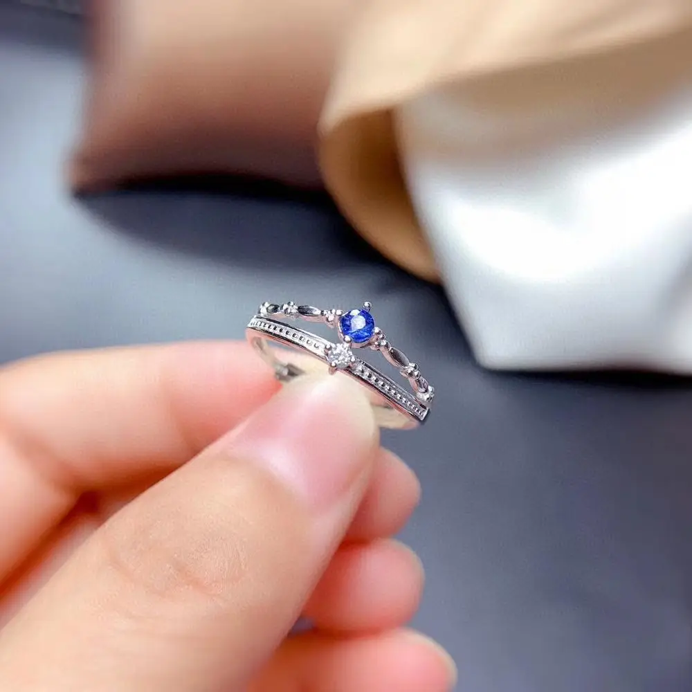 WEAINY Natural Sapphire Ring s925 Sterling Silver White Gold Blue Sapphire Ring Simple Sapphire Ring Give Girlfriend Gift