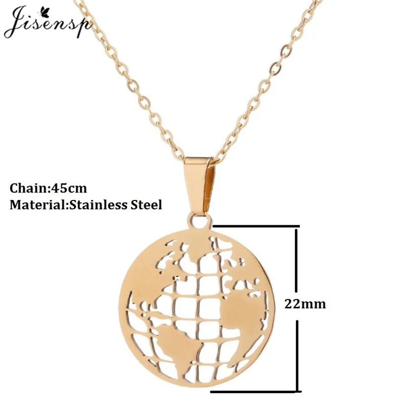 Jisensp Vintage Origami Necklace World Map Pendant Women Geometric Jewelry Ethnic Stainless Steel Albania Eagle Necklace Men