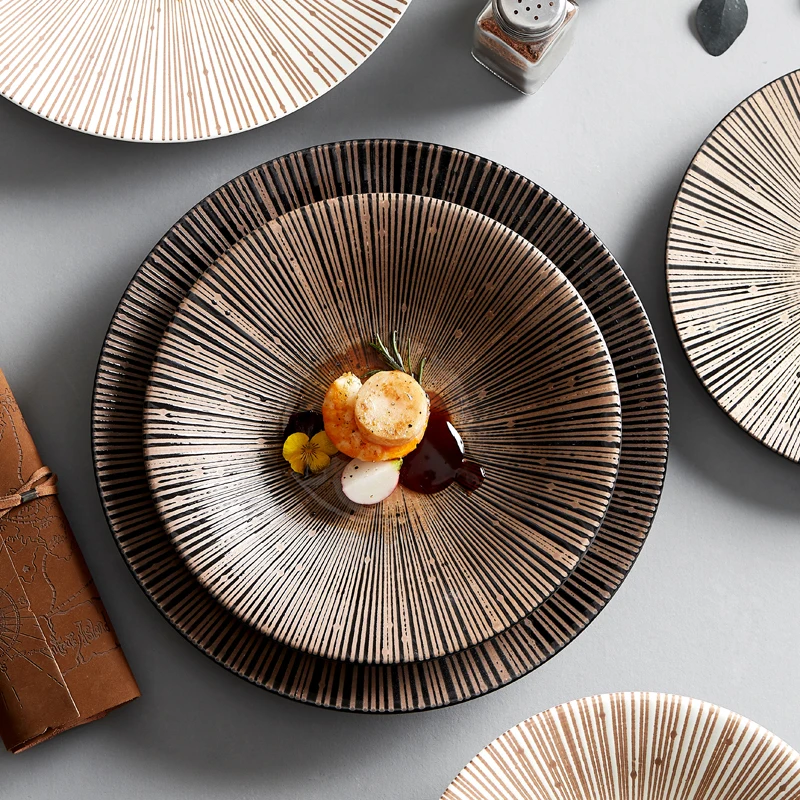 Japanese Ceramic Dinner Plates, Creative Personality, Retro Dessert Plate, Restaurant and Business Tableware, High Quality