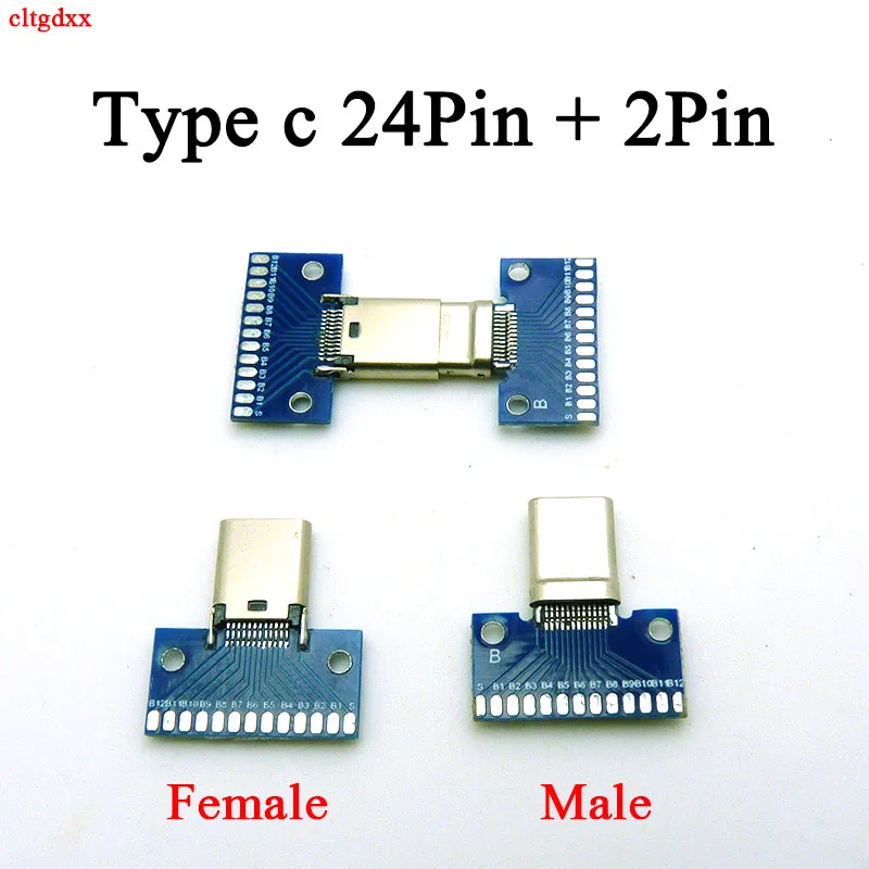 1pcs USB 3.1 Type C Connector 24+2P Female Plug Male Plug Receptacle Adapter To Solder Wire &amp amp Cable 24P+2P PCB Board