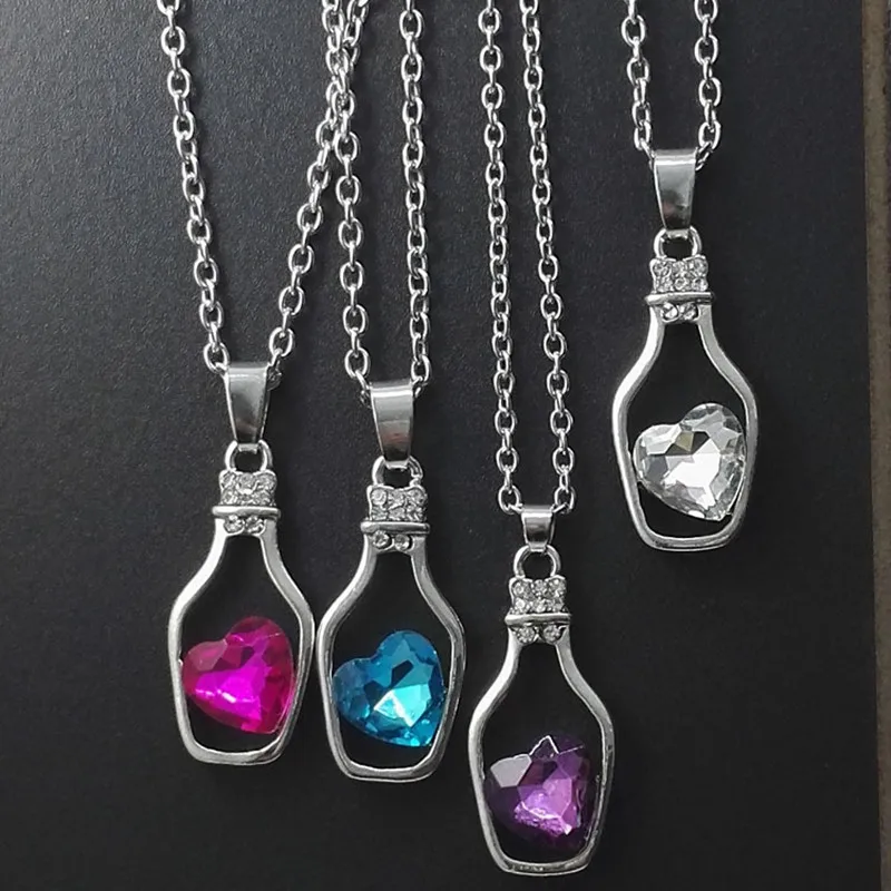 Korean Trendy Chains Necklace Popular Style Love Drift Bottles Pendant Necklace Heart Crystal Pendants Colar Fashion Jewelry