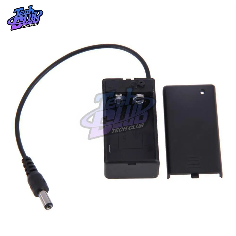 Custodia portabatteria 9V PP3 con interruttore ON/OFF con cavo metallico coperchio portatile per batteria + spina DC 2.1mm
