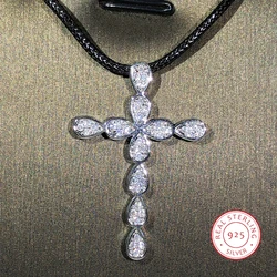 925 sterling silver fashion jewelry cross pendant sweater necklace ladies white zircon cross pendant jewelry gift religion