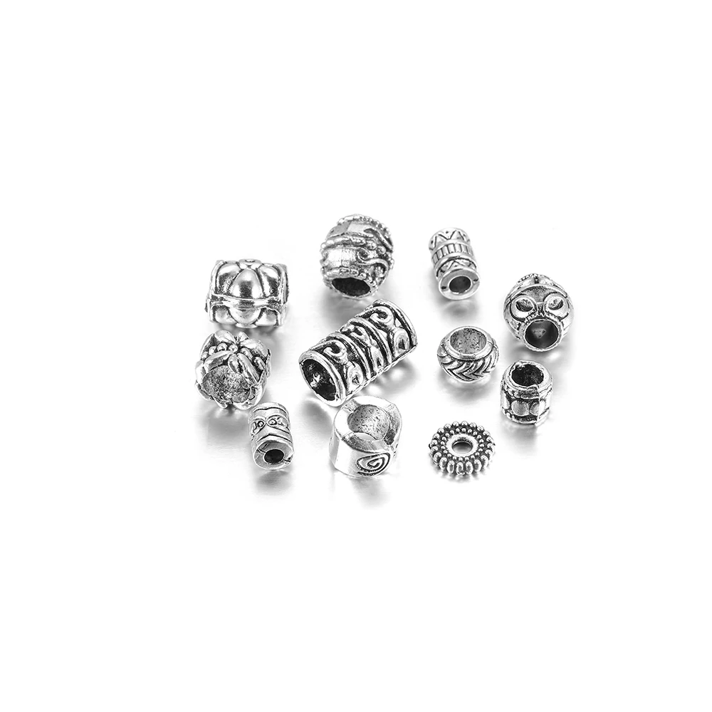 20pcs Tibetan Antique Big Hole Spacer Beads Tube Metal Loose Beads for Jewelry Finding DIY Necklace Bracelet Accessories