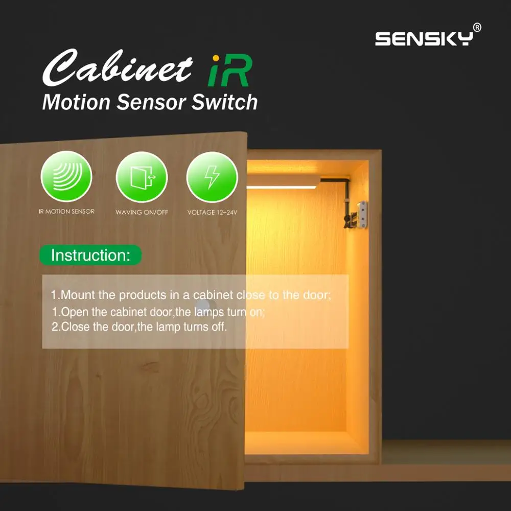 Sensky IR sensore di movimento interruttore ondeggiante sensore armadio armadio DC12 ~ 24V 2 versioni scegli per LED Light / Strip Bar casa fai da te