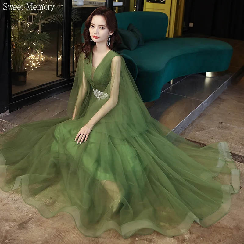 

A9149 Sweet Memory Green Evening Dresses For Elegant Women Tulle Prom Wedding Party Dress Formal Gown Lace Up Birthday Vestidos