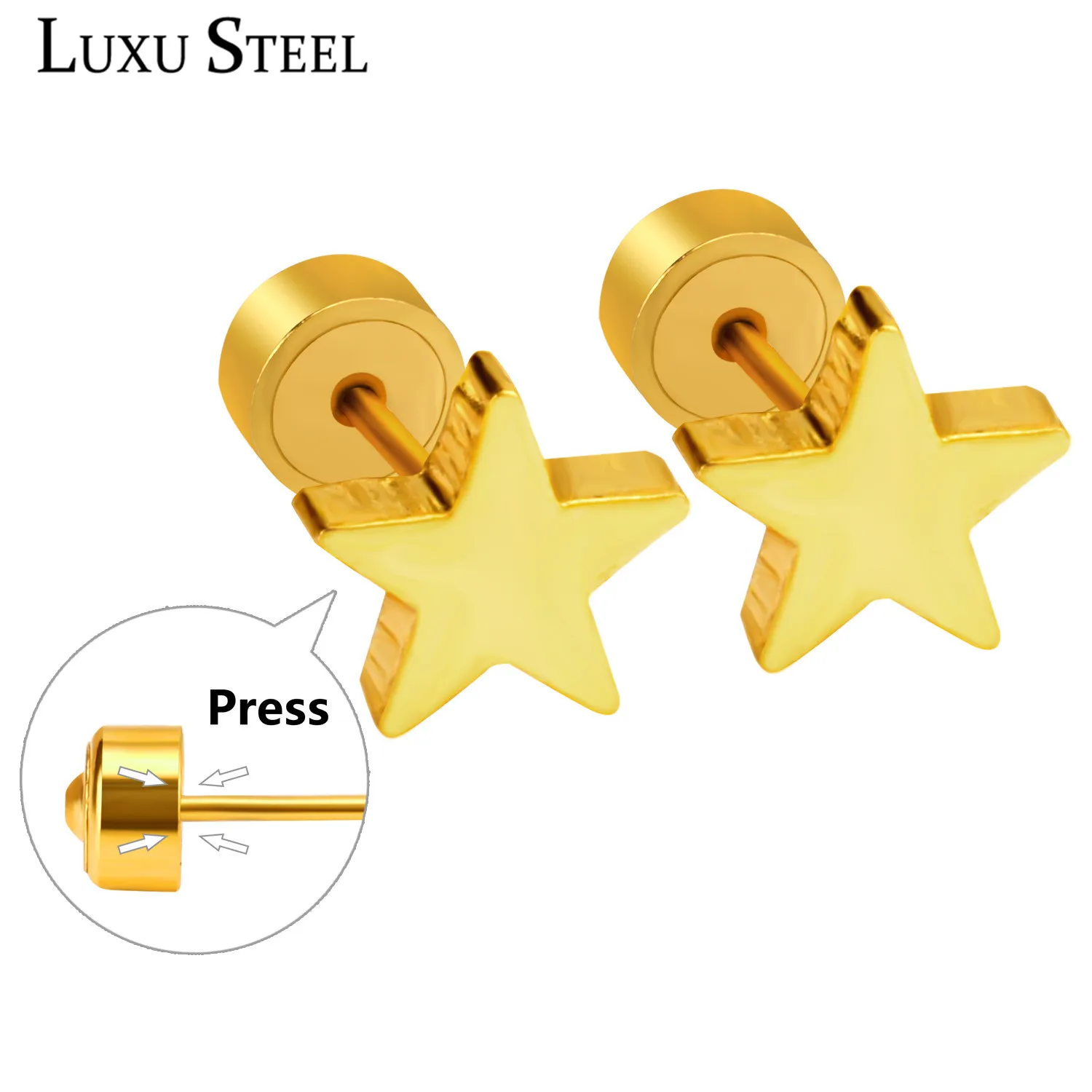 LUXUSTEEL aretes mujer Stainless Steel Star Screw Stud Earring Fashion Jewelry Anti-allergy Korean BabyGirl Earrings Party