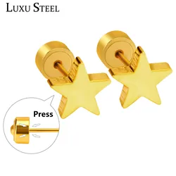 LUXUSTEEL aretes mujer Stainless Steel Star Screw Stud Earring Fashion Jewelry Anti-allergy Korean BabyGirl Earrings Party