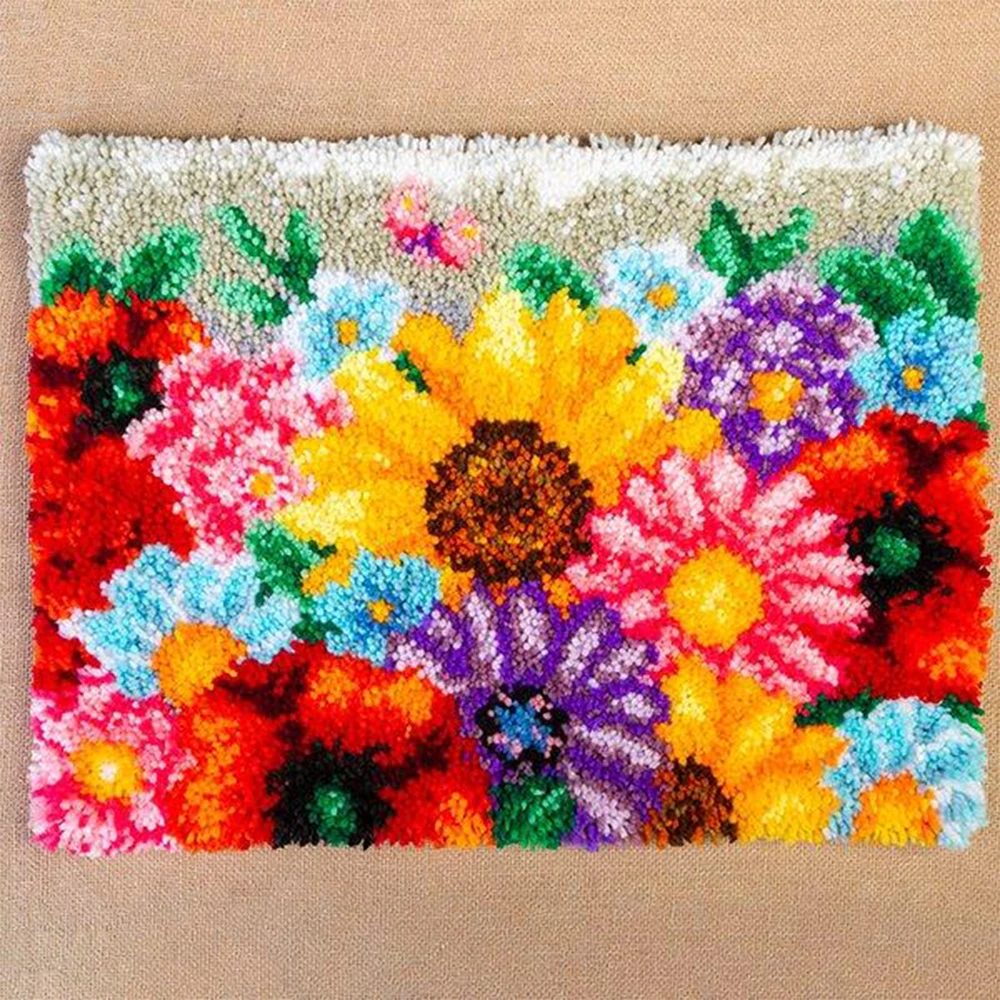 Latch Hook Kits Rug Making Kits DIY for Kids/Adults with Printed Flowers Pattern Canvas Pattern Carpet embroidery Kits 24\